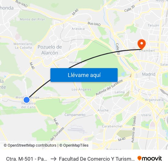 Ctra. M-501 - Patones to Facultad De Comercio Y Turismo (Ucm) map