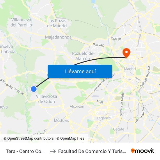 Tera - Centro Comercial to Facultad De Comercio Y Turismo (Ucm) map