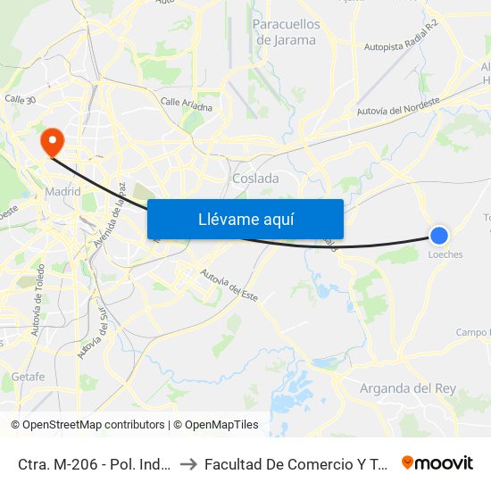 Ctra. M-206 - Pol. Ind. El Caballo to Facultad De Comercio Y Turismo (Ucm) map