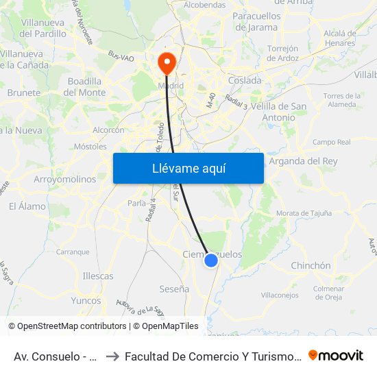 Av. Consuelo - Luna to Facultad De Comercio Y Turismo (Ucm) map
