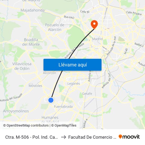 Ctra. M-506 - Pol. Ind. Camino De La Carrera to Facultad De Comercio Y Turismo (Ucm) map