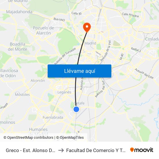 Greco - Est. Alonso De Mendoza to Facultad De Comercio Y Turismo (Ucm) map