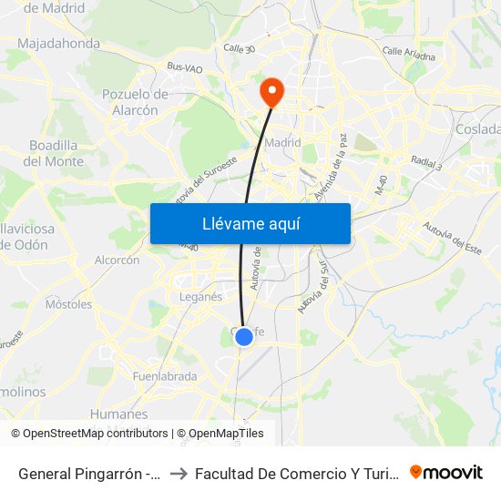 General Pingarrón - Colegio to Facultad De Comercio Y Turismo (Ucm) map