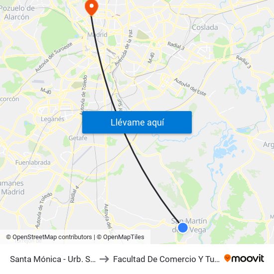 Santa Mónica - Urb. Santa Elena to Facultad De Comercio Y Turismo (Ucm) map