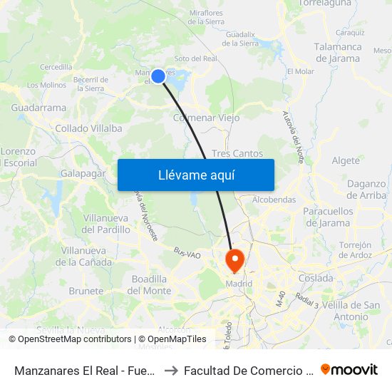 Manzanares El Real - Fuente De Las Ermitas to Facultad De Comercio Y Turismo (Ucm) map