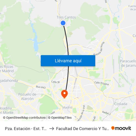 Pza. Estación - Est. Tres Cantos to Facultad De Comercio Y Turismo (Ucm) map
