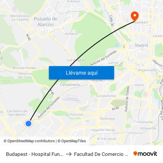 Budapest - Hospital Fundación Alcorcón to Facultad De Comercio Y Turismo (Ucm) map