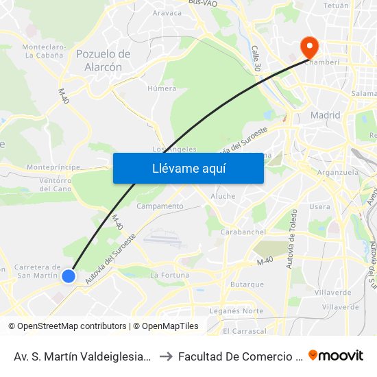 Av. S. Martín Valdeiglesias - C. C. Tres Aguas to Facultad De Comercio Y Turismo (Ucm) map