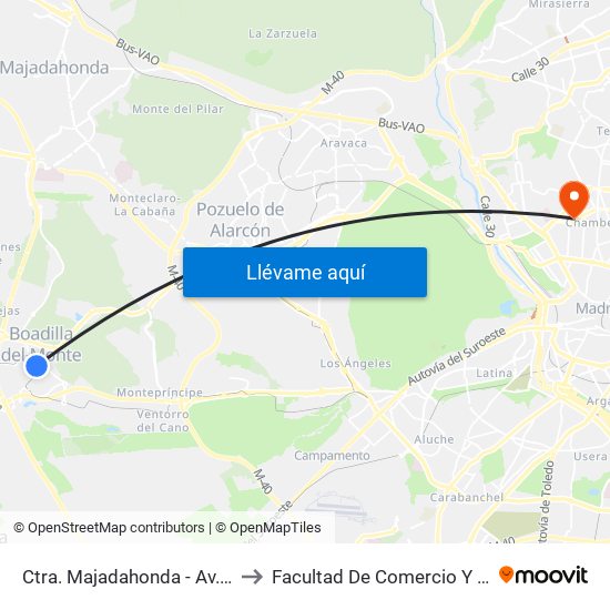Ctra. Majadahonda - Av. Adolfo Suárez to Facultad De Comercio Y Turismo (Ucm) map