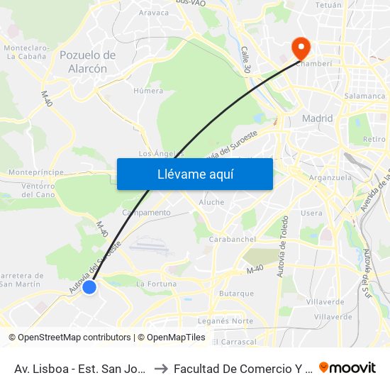 Av. Lisboa - Est. San José De Valderas to Facultad De Comercio Y Turismo (Ucm) map