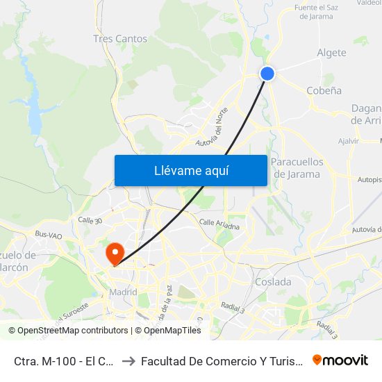 Ctra. M-100 - El Casetón to Facultad De Comercio Y Turismo (Ucm) map