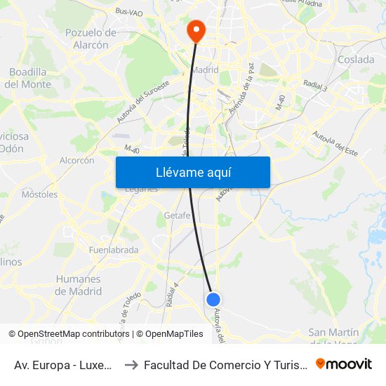 Av. Europa - Luxemburgo to Facultad De Comercio Y Turismo (Ucm) map