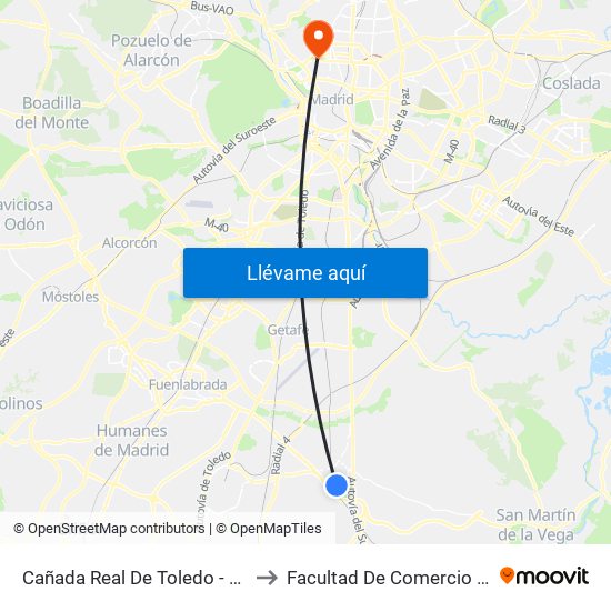 Cañada Real De Toledo - Pza. Las Mercedes to Facultad De Comercio Y Turismo (Ucm) map