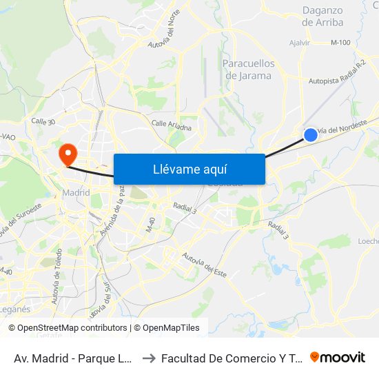 Av. Madrid - Parque Las Veredillas to Facultad De Comercio Y Turismo (Ucm) map