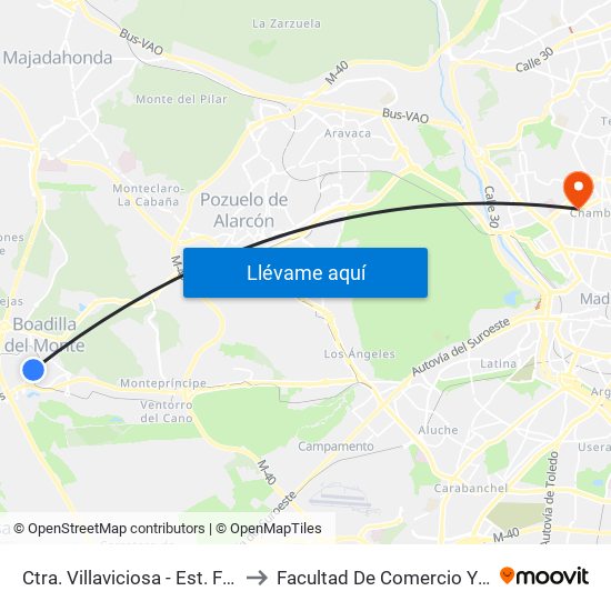 Ctra. Villaviciosa - Est. Ferial De Boadilla to Facultad De Comercio Y Turismo (Ucm) map
