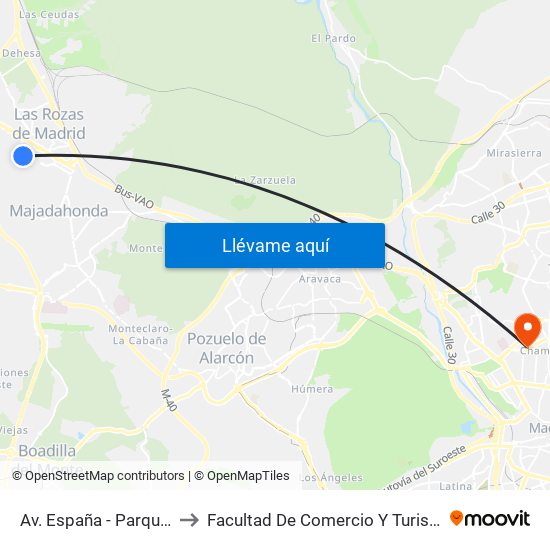 Av. España - Parque París to Facultad De Comercio Y Turismo (Ucm) map