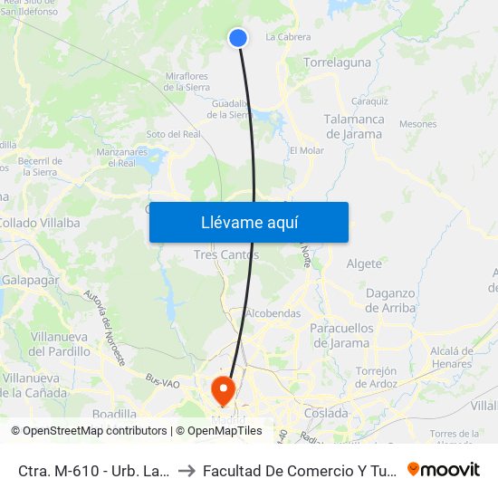 Ctra. M-610 - Urb. La Pesquera to Facultad De Comercio Y Turismo (Ucm) map