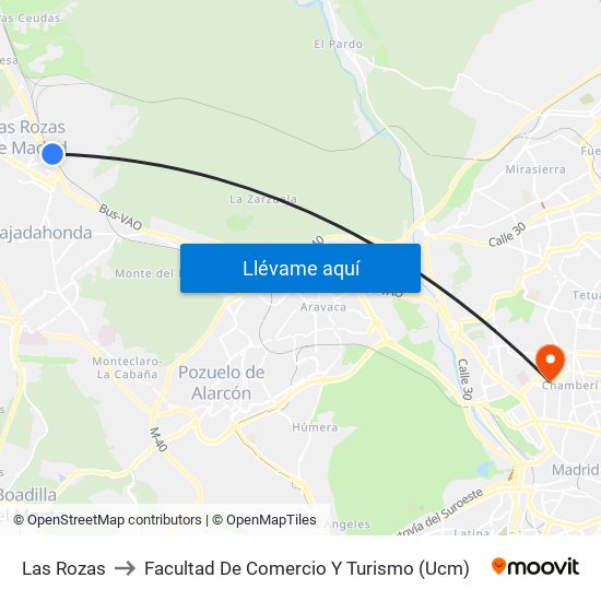 Las Rozas to Facultad De Comercio Y Turismo (Ucm) map