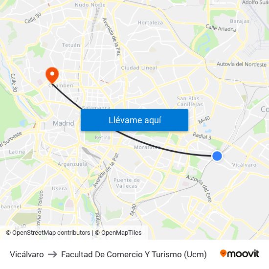 Vicálvaro to Facultad De Comercio Y Turismo (Ucm) map