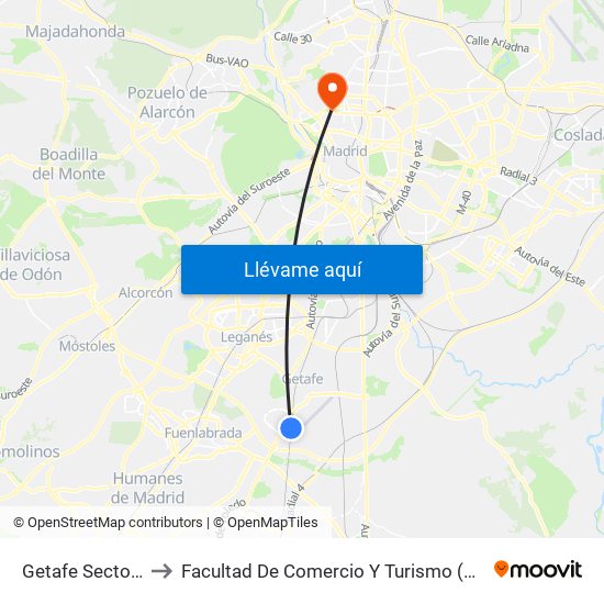 Getafe Sector 3 to Facultad De Comercio Y Turismo (Ucm) map