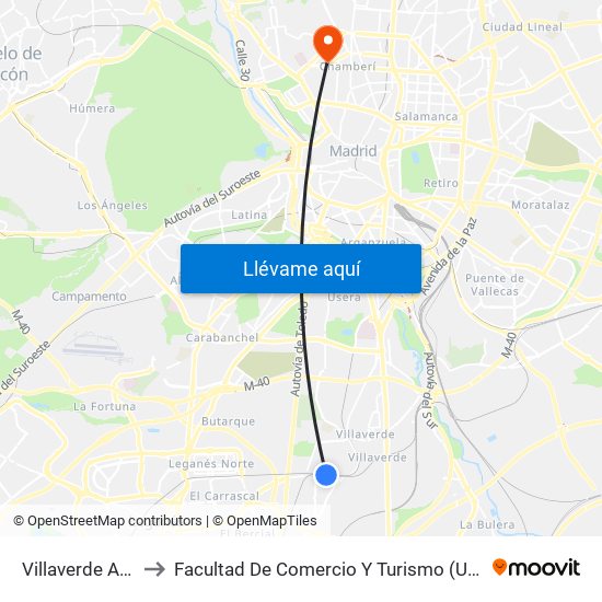 Villaverde Alto to Facultad De Comercio Y Turismo (Ucm) map