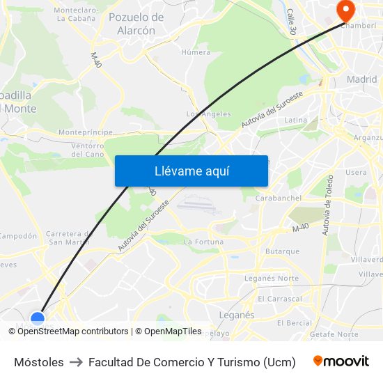 Móstoles to Facultad De Comercio Y Turismo (Ucm) map