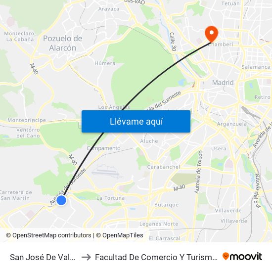 San José De Valderas to Facultad De Comercio Y Turismo (Ucm) map