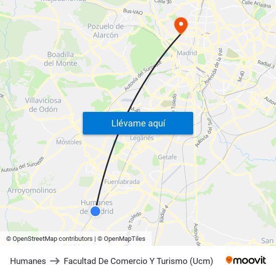 Humanes to Facultad De Comercio Y Turismo (Ucm) map