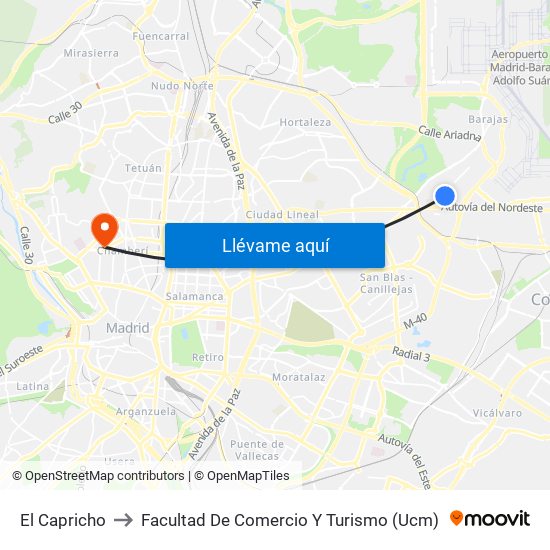 El Capricho to Facultad De Comercio Y Turismo (Ucm) map