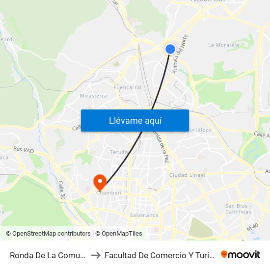 Ronda De La Comunicación to Facultad De Comercio Y Turismo (Ucm) map