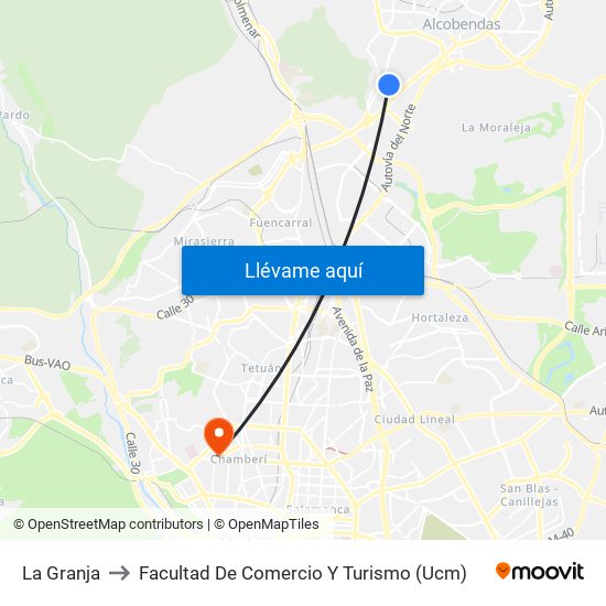 La Granja to Facultad De Comercio Y Turismo (Ucm) map