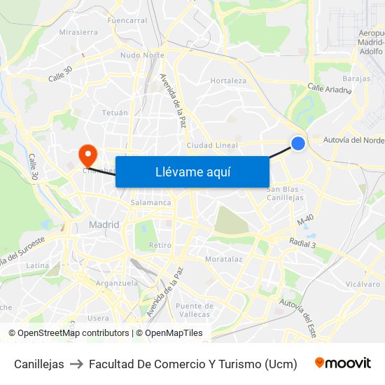 Canillejas to Facultad De Comercio Y Turismo (Ucm) map