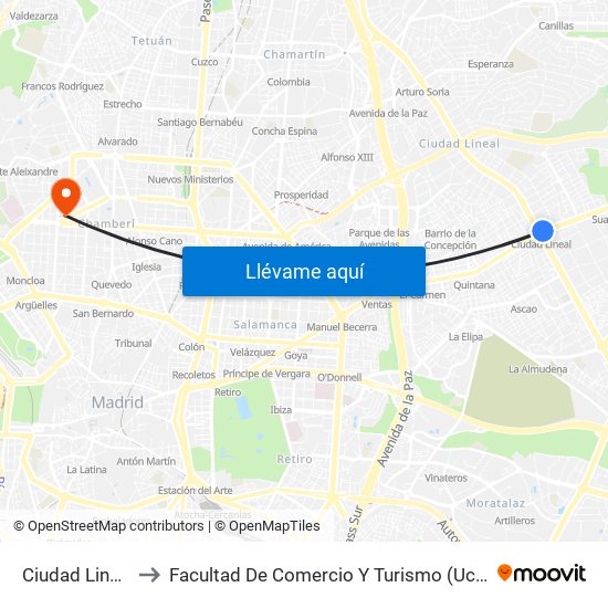 Ciudad Lineal to Facultad De Comercio Y Turismo (Ucm) map