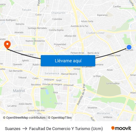 Suanzes to Facultad De Comercio Y Turismo (Ucm) map