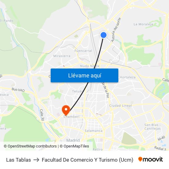 Las Tablas to Facultad De Comercio Y Turismo (Ucm) map