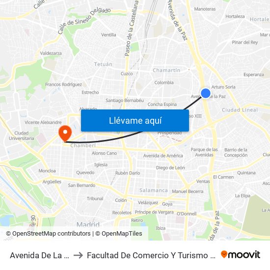 Avenida De La Paz to Facultad De Comercio Y Turismo (Ucm) map