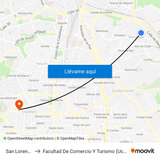 San Lorenzo to Facultad De Comercio Y Turismo (Ucm) map