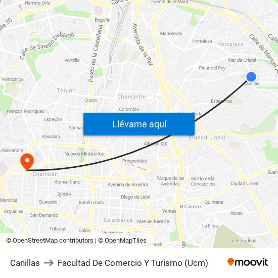 Canillas to Facultad De Comercio Y Turismo (Ucm) map