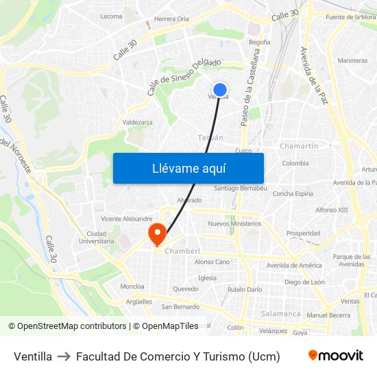 Ventilla to Facultad De Comercio Y Turismo (Ucm) map