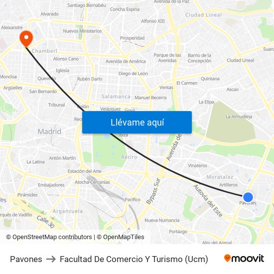 Pavones to Facultad De Comercio Y Turismo (Ucm) map