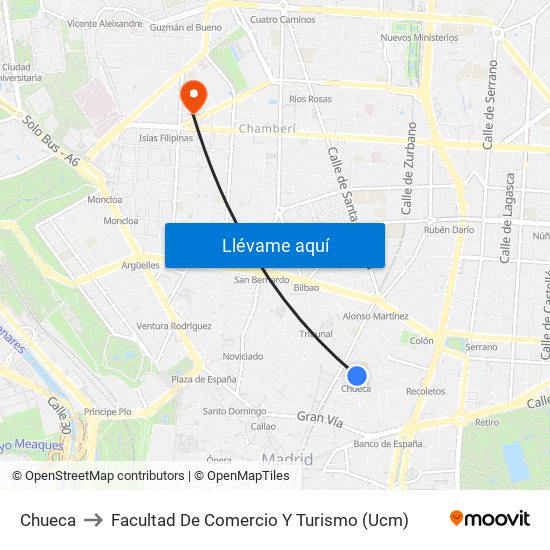 Chueca to Facultad De Comercio Y Turismo (Ucm) map