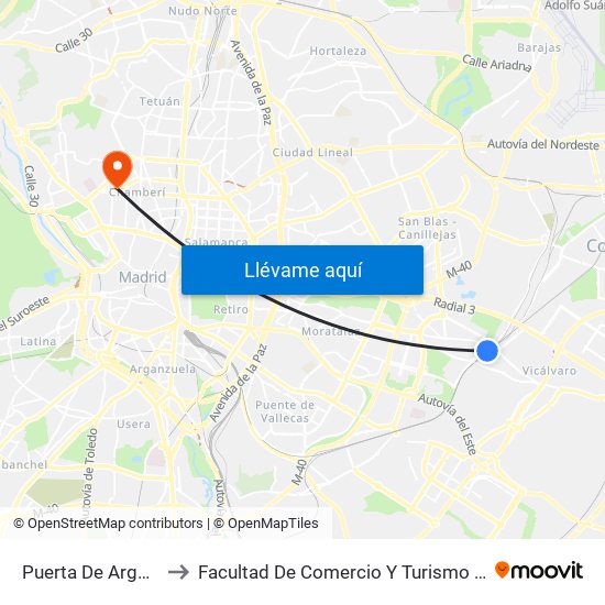 Puerta De Arganda to Facultad De Comercio Y Turismo (Ucm) map