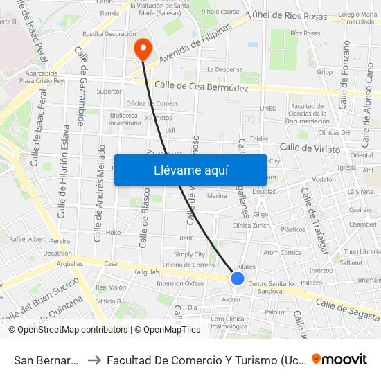 San Bernardo to Facultad De Comercio Y Turismo (Ucm) map