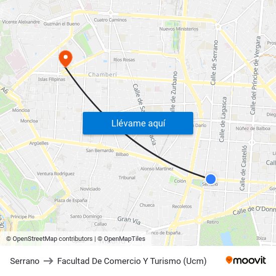 Serrano to Facultad De Comercio Y Turismo (Ucm) map