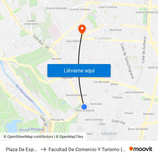Plaza De España to Facultad De Comercio Y Turismo (Ucm) map