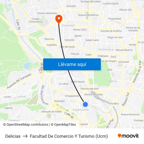 Delicias to Facultad De Comercio Y Turismo (Ucm) map