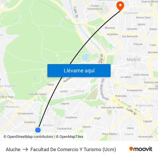 Aluche to Facultad De Comercio Y Turismo (Ucm) map