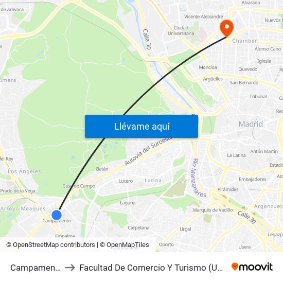 Campamento to Facultad De Comercio Y Turismo (Ucm) map