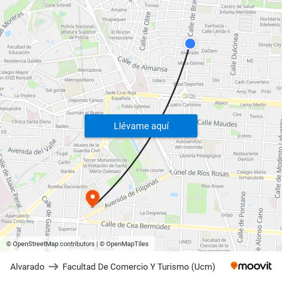 Alvarado to Facultad De Comercio Y Turismo (Ucm) map