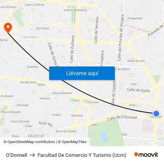 O'Donnell to Facultad De Comercio Y Turismo (Ucm) map